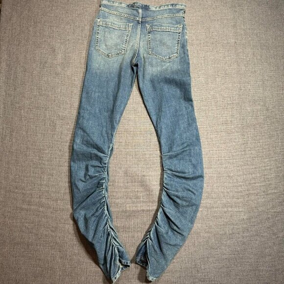 Free People We The Free Daliah Stacked Low Rise Straight Leg Denim Jeans Blue 25 - Picture 7 of 16
